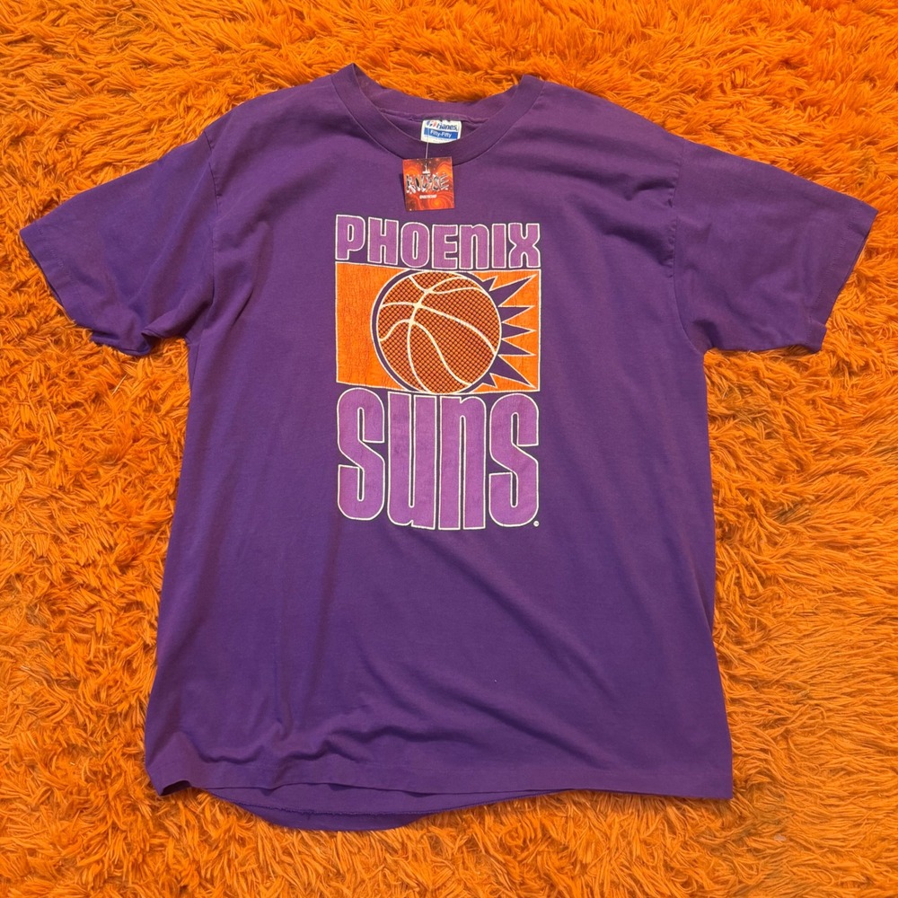 Vintage 90s Phoenix Suns Hanes Fifty-Fifty T-Shirt XL Purple NBA Single Stitch